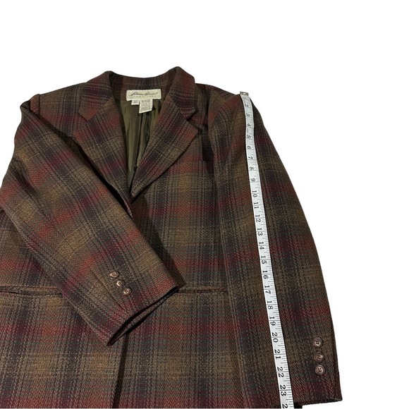 Vtg Eddie Bauer Earth-Toned 2 Button 100% Wool Tweed Blazer Sz LP Check Plaid - Picture 11 of 13